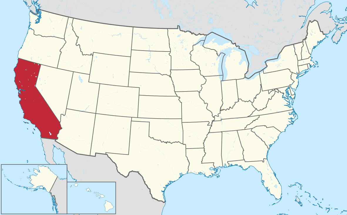 US map showing California