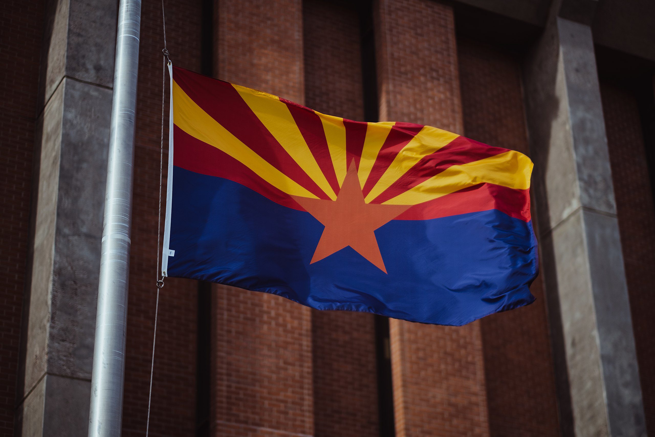 The Arizona State Flag displayed at the Civic Center in Phoenix.