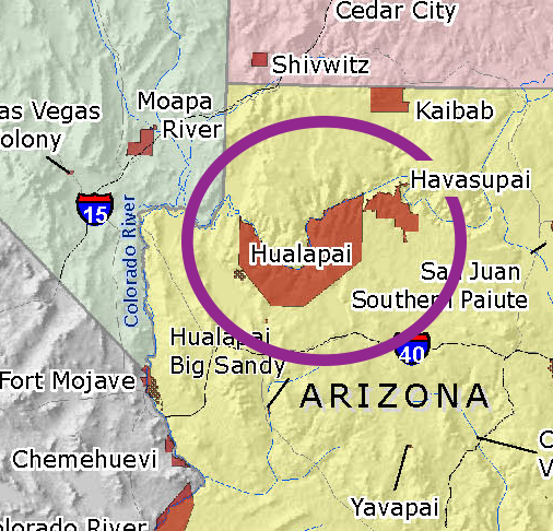Map of the Hualapai Tribe land in Arizona