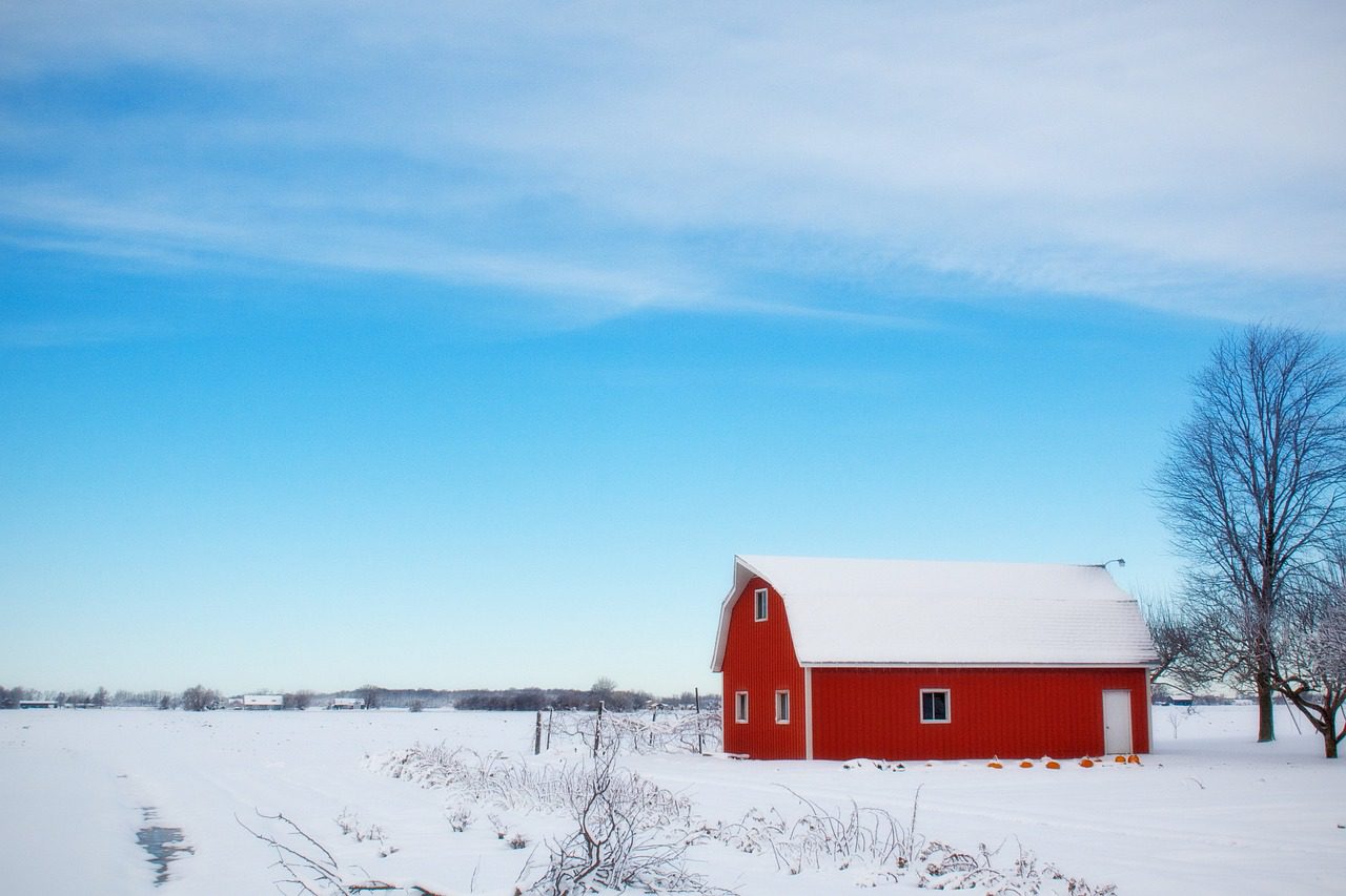 Are there fewer small farms? Image of red barn on family farm