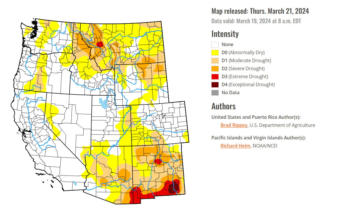 Map of current drought conditions in the west