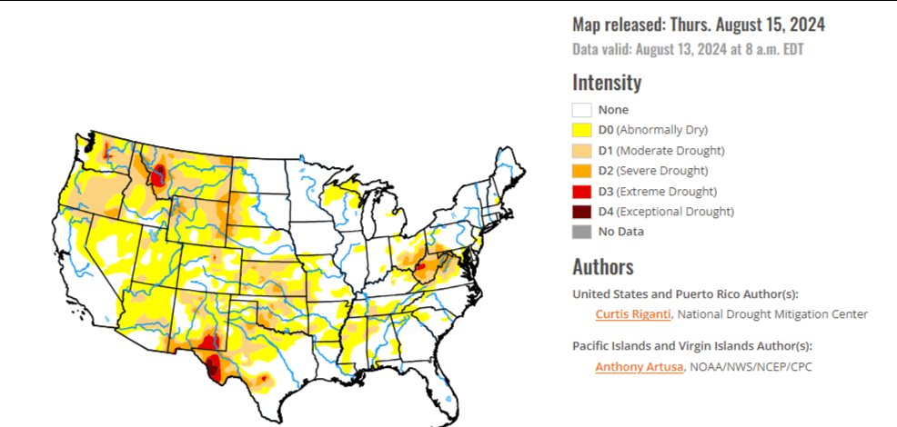 Drought conditions in the Southwest saw mixed changes, with local improvements in Arizona, Colorado, and New Mexico, but worsening conditions in parts of Utah and Wyoming.