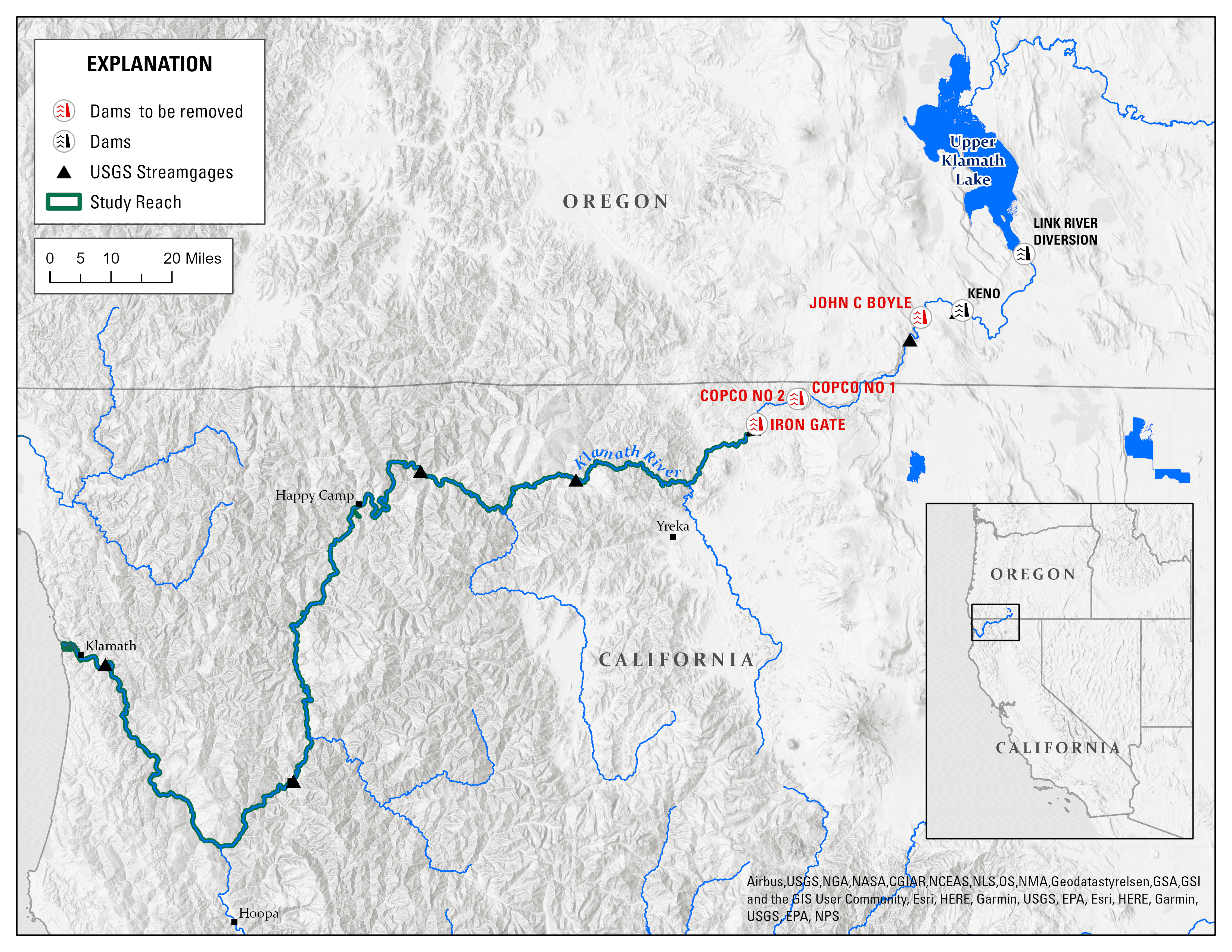 Map of the Klamath River and Dams
