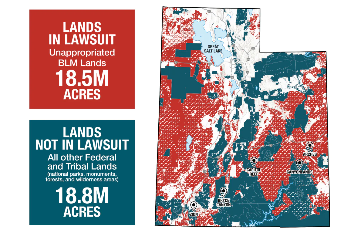 Map of BLM land in Utah, subject of lawsuit against feds