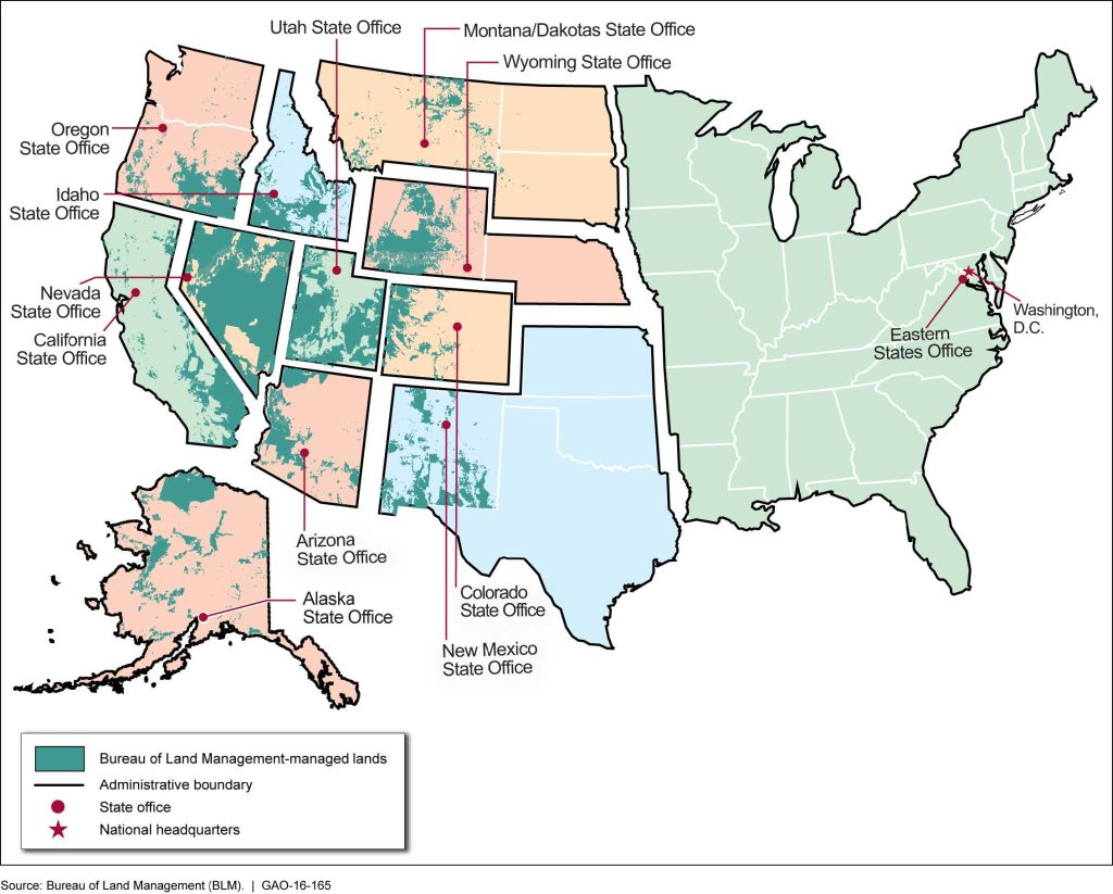 Map of BLM lands in the United States, the subject of Utah v United States.