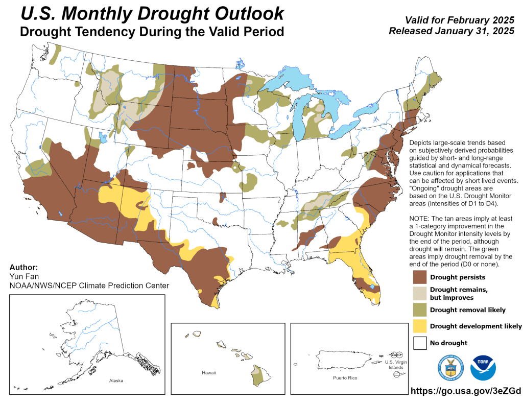 Drought outlook for February 2025