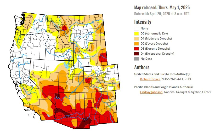 US Drought Monitor Map issued on May 1, 2025