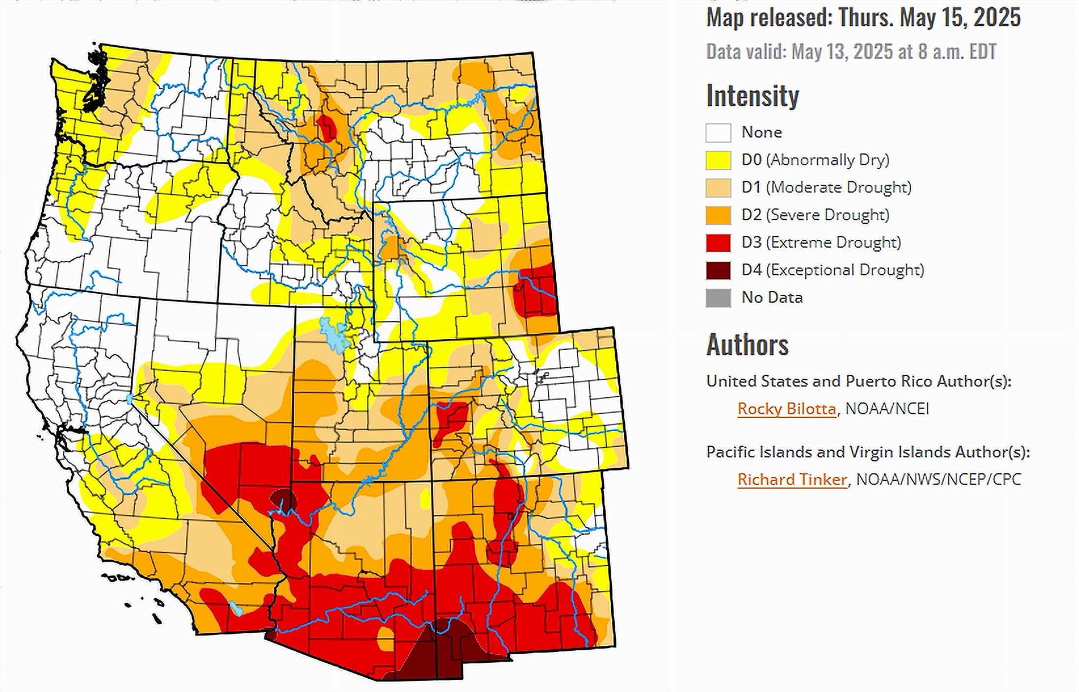US Drought Monitor Map made public on May 15, 2025