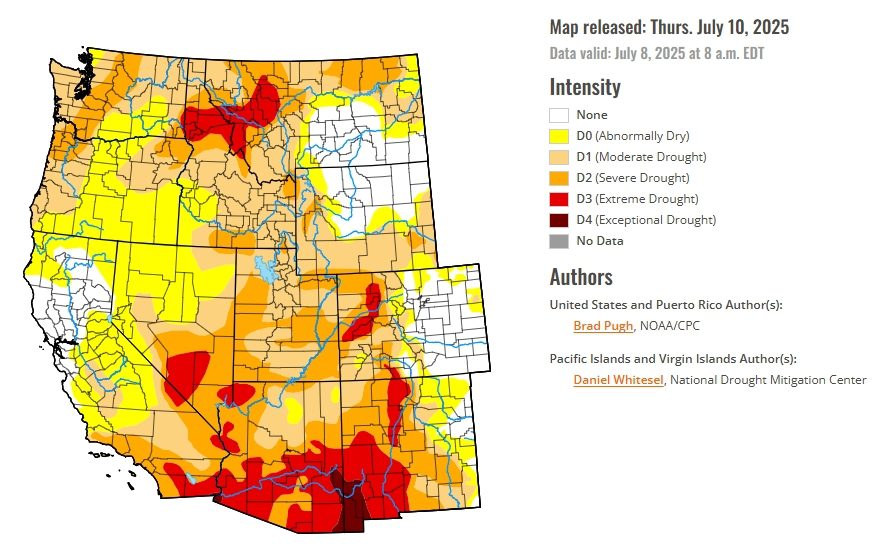 July 10, 2025 US Drought Monitor Map of the West