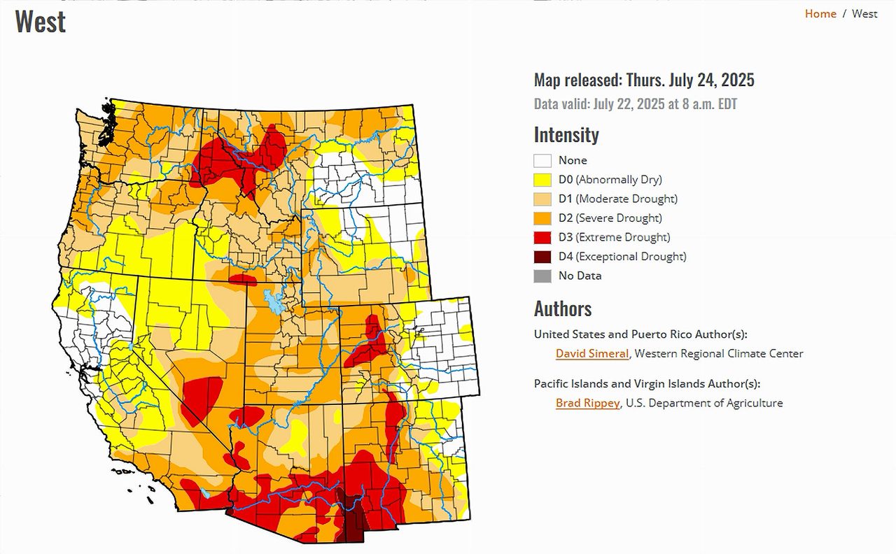 US Drought Monitor Map from Thursday, July 24, 2025