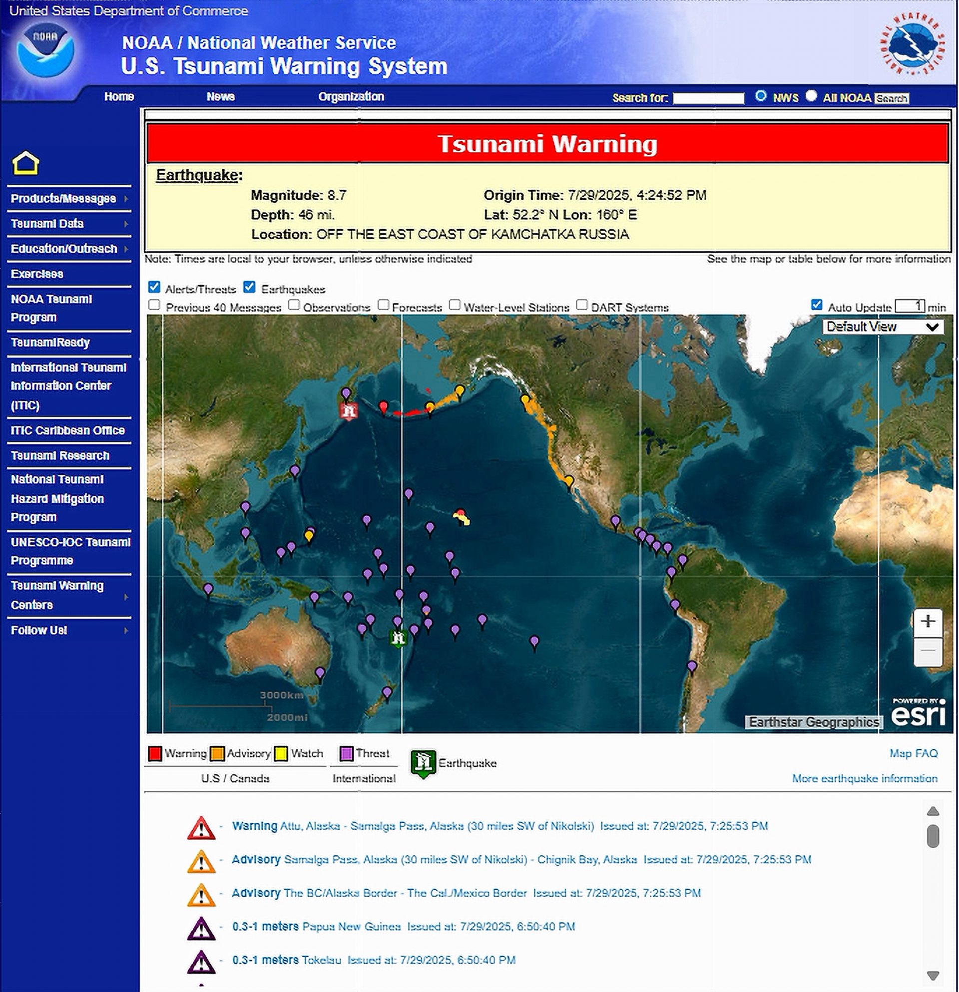 Screenshot of tsunami.gov