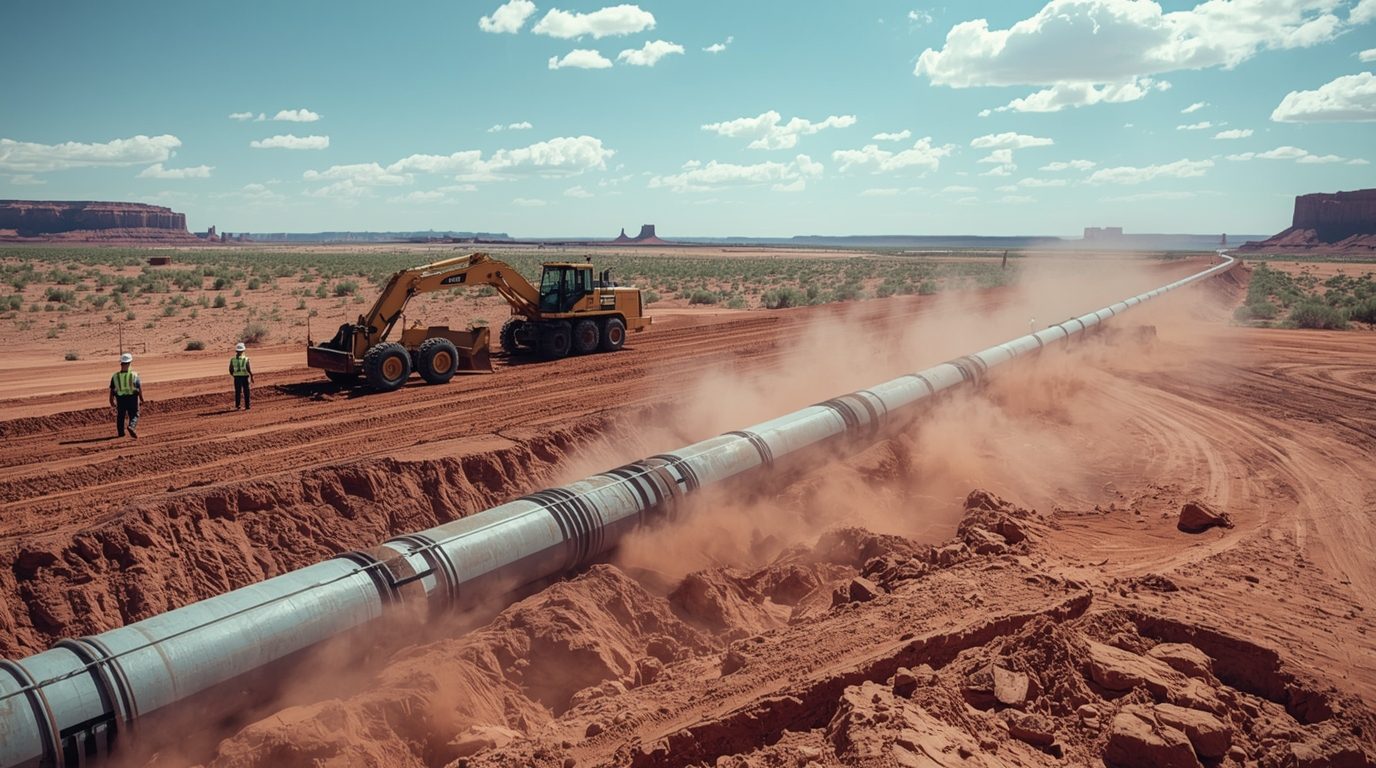AI-generated image of construction of the construction of the Navajo-Gallup pipeline