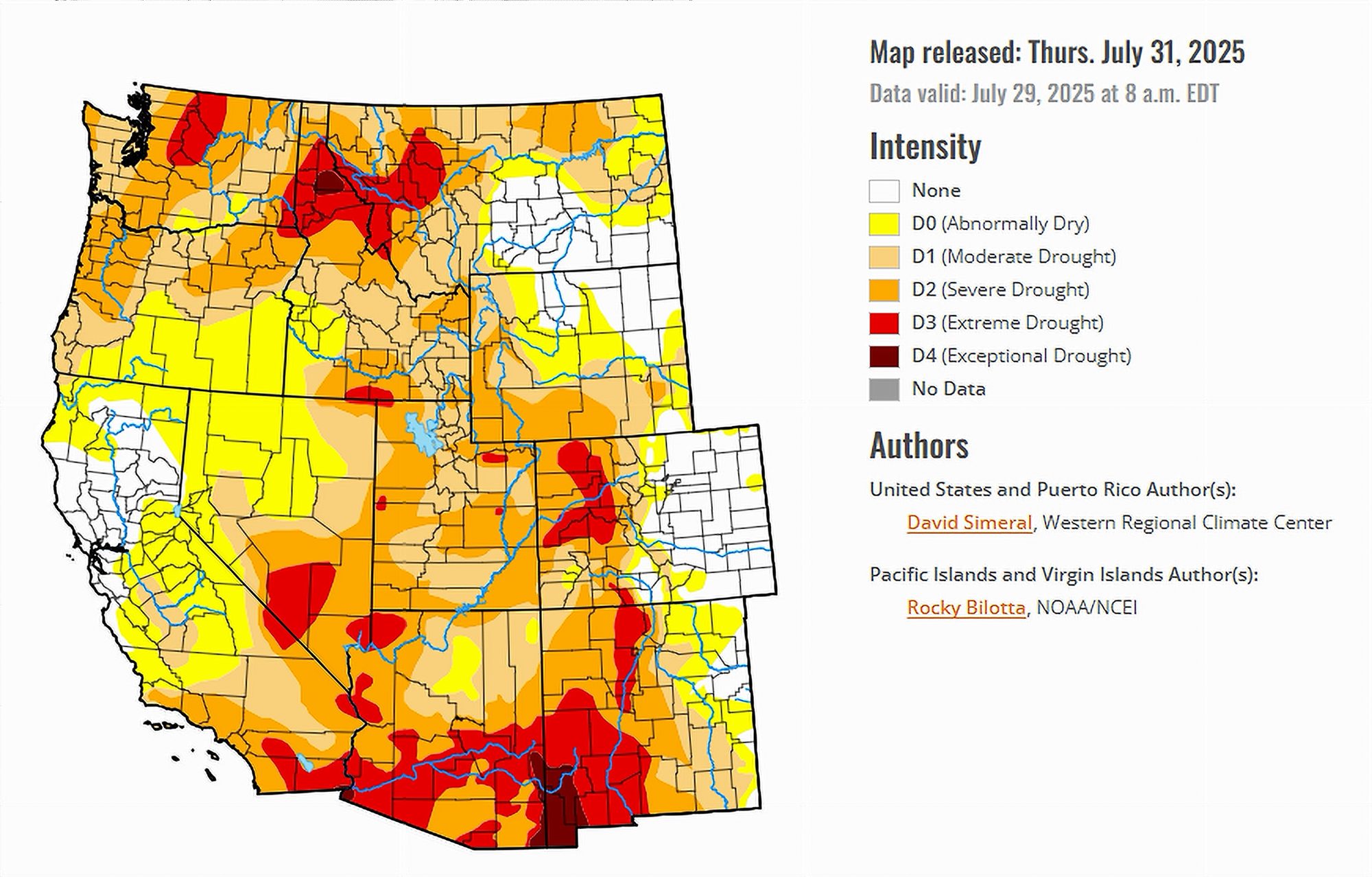 US Drought Monitor Map: Western Region (released July 31, 2025)