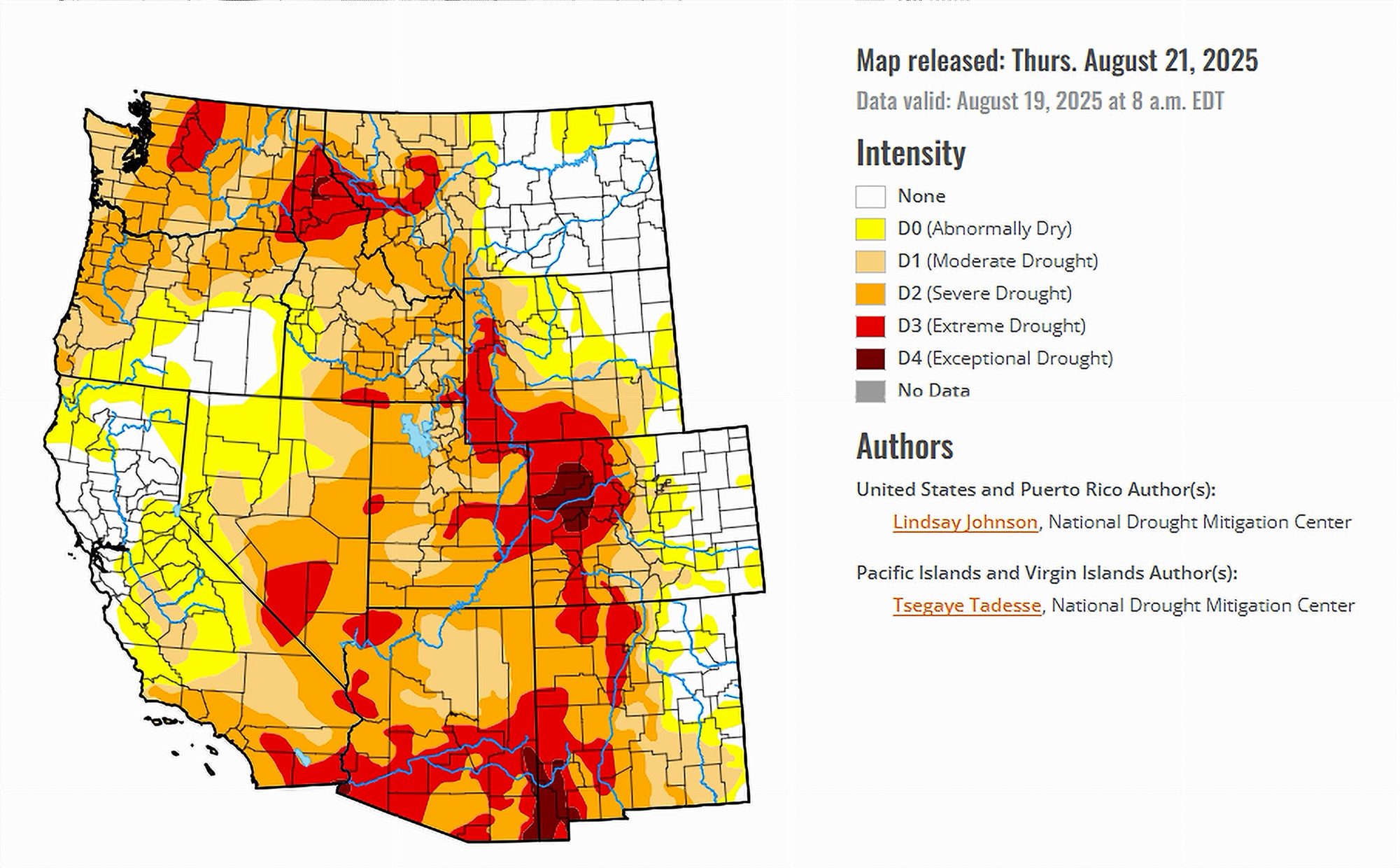 U.S. Drought Monitor map released on August 21, 2025