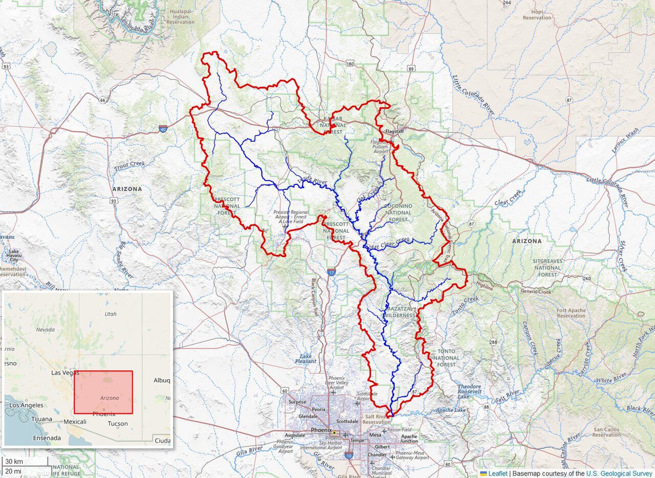 Map of the Verde River Basin in Arizona