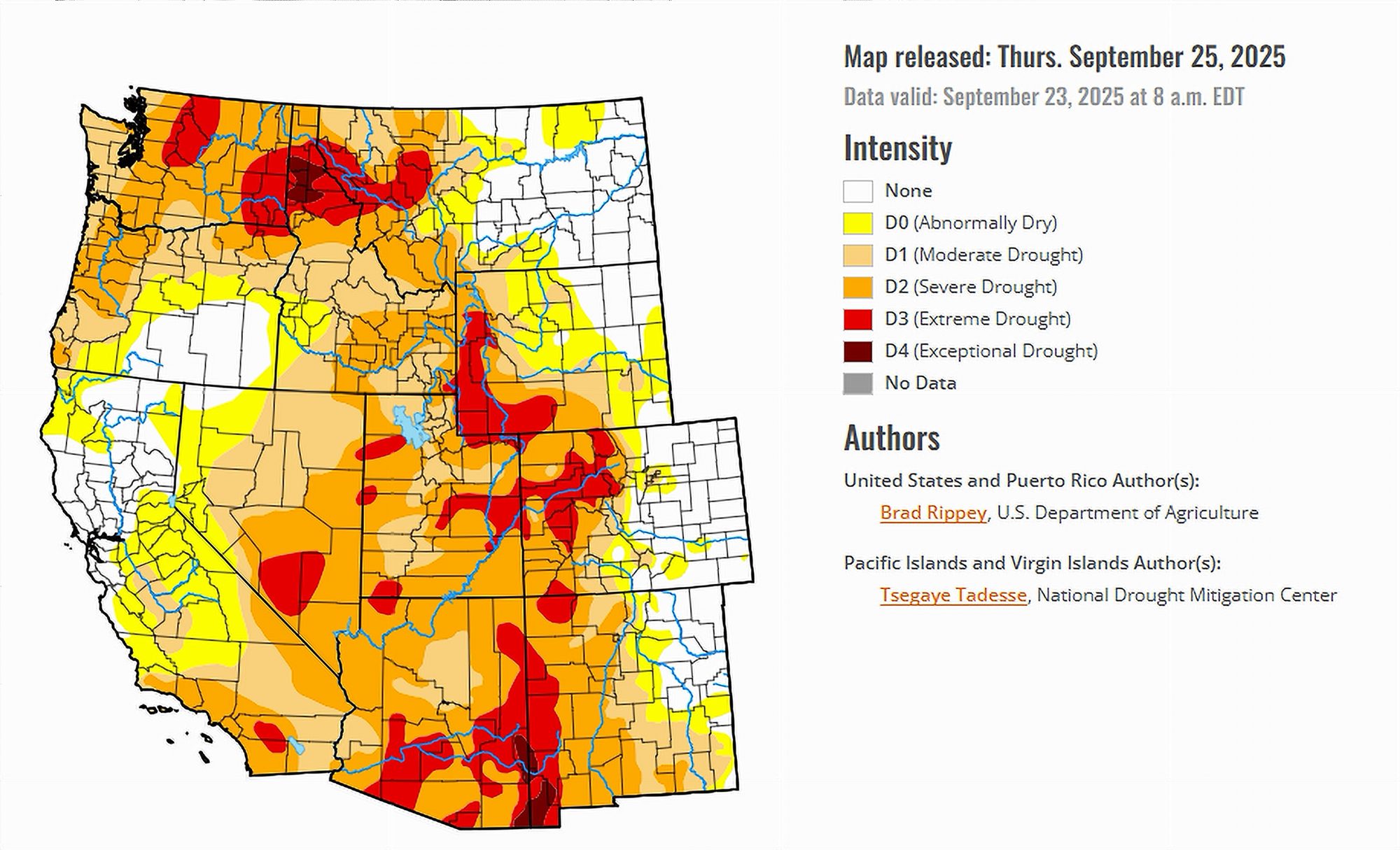 U.S. Drought Monitor Map of the West issued on September 25