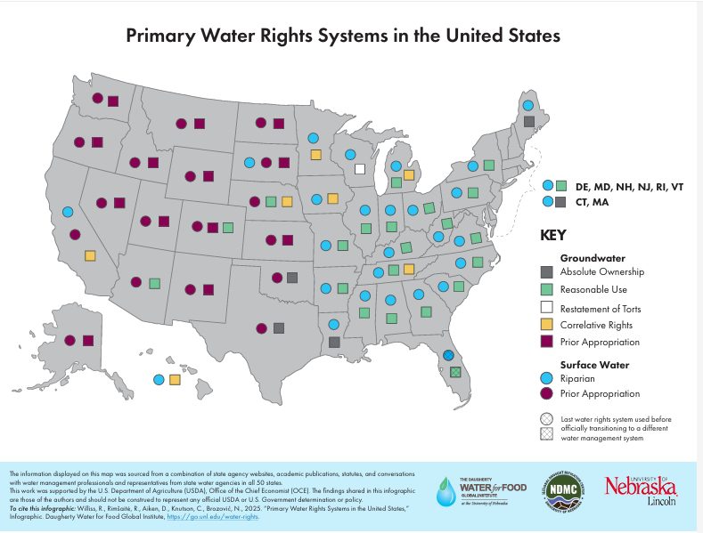 Screen shot of water rights map developed by the University of Nebraska