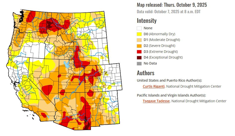 U.S. Drought Monitor map issued on October 9, 2025