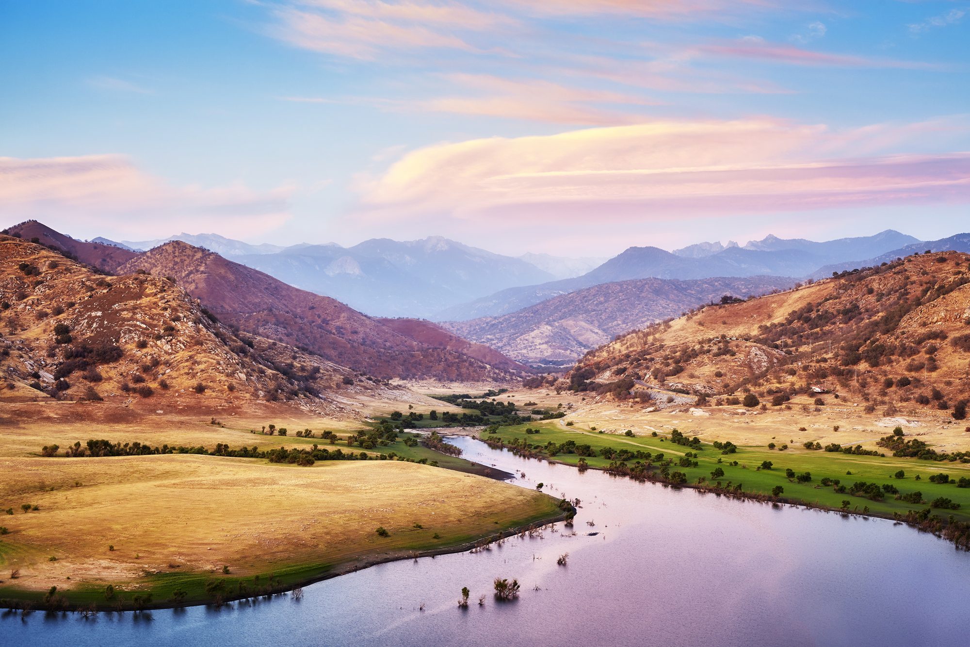 Sunset at a river in Yellowstone National Park