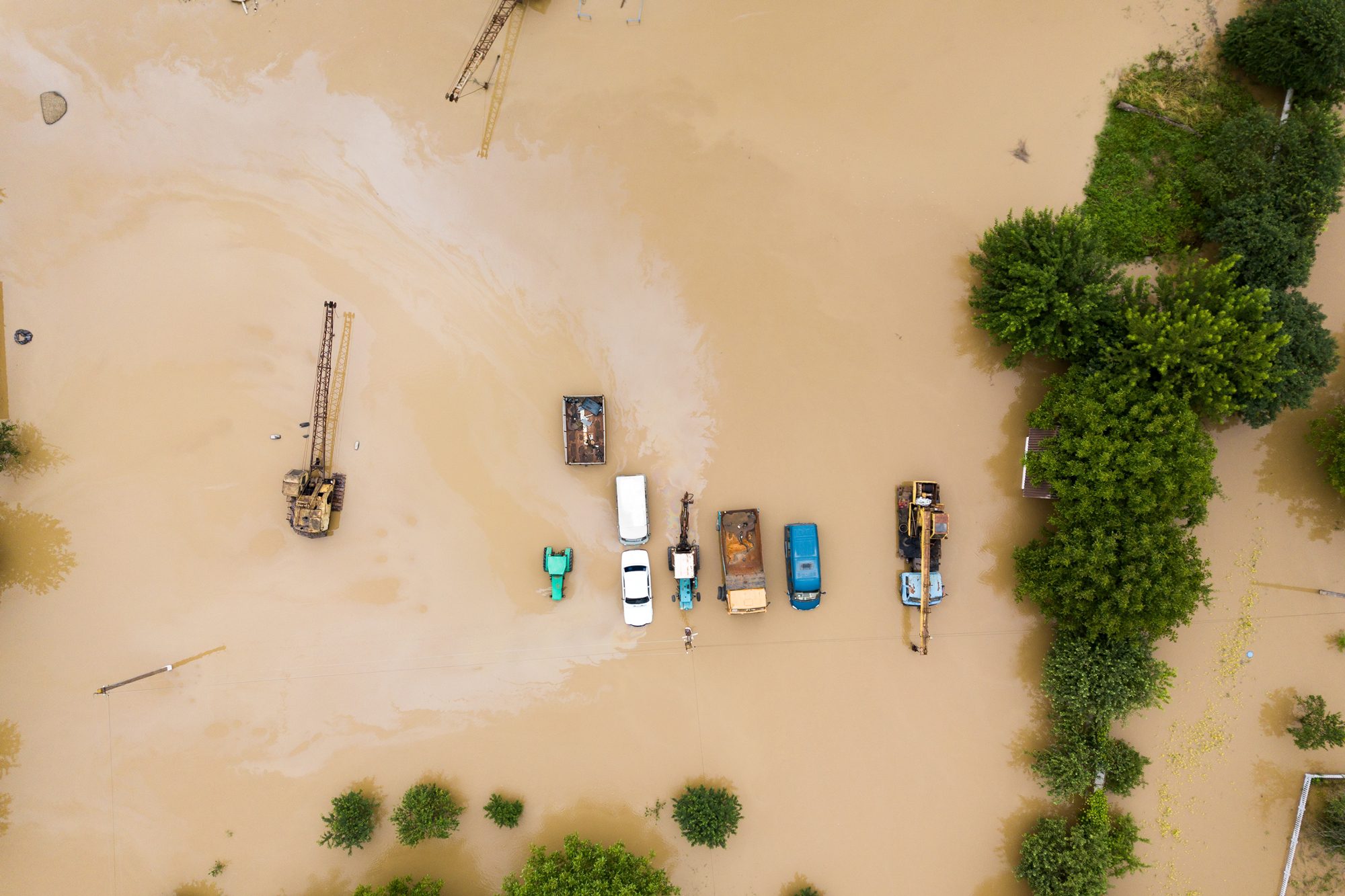Cars flooded by rain