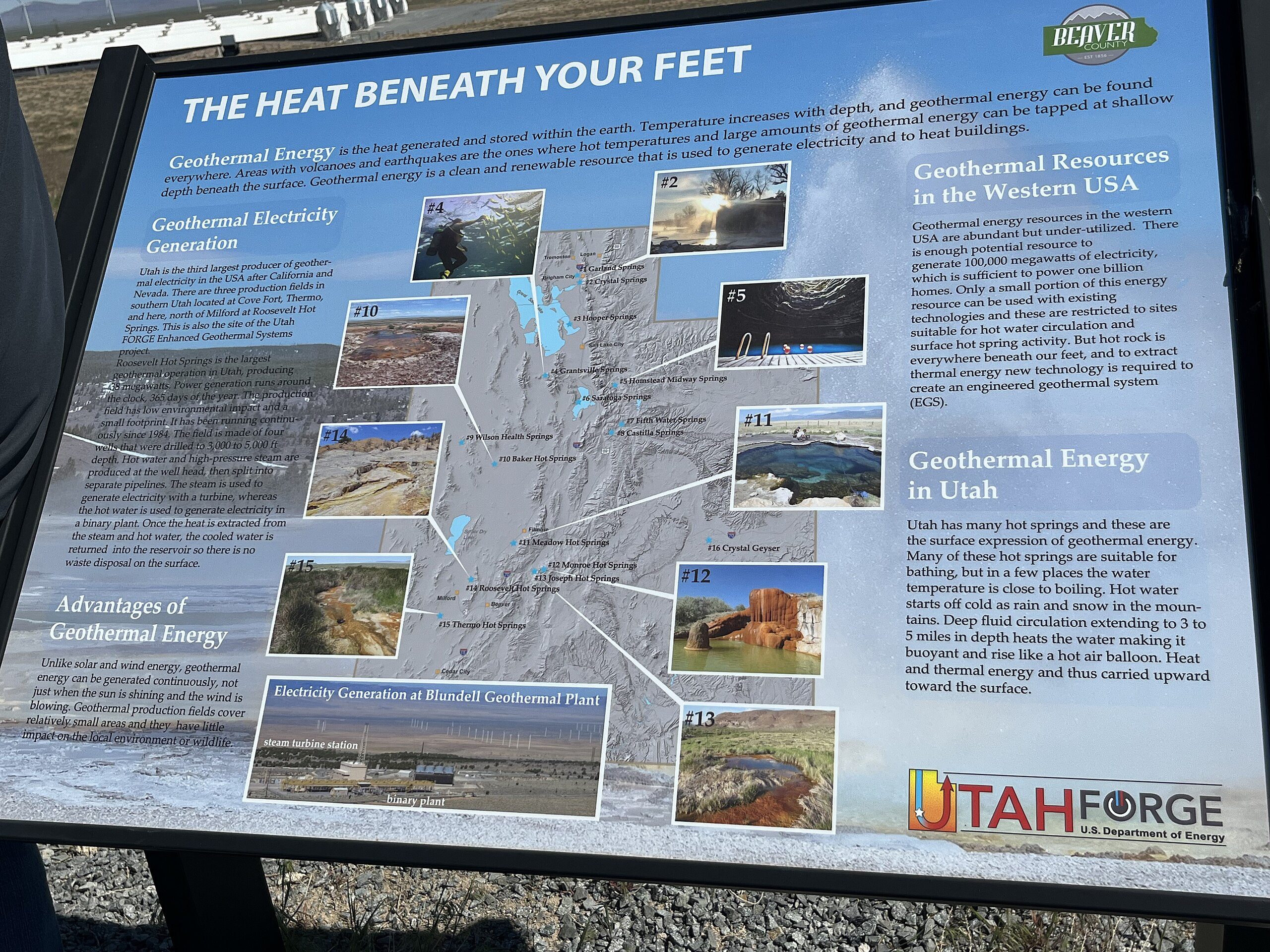 A sign about Utah's geothermal resources