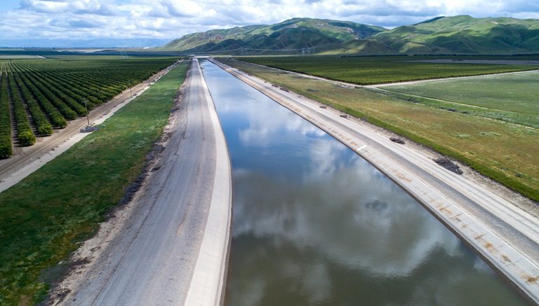 A portion of the California Aqueduct, a component of the water supply considerations