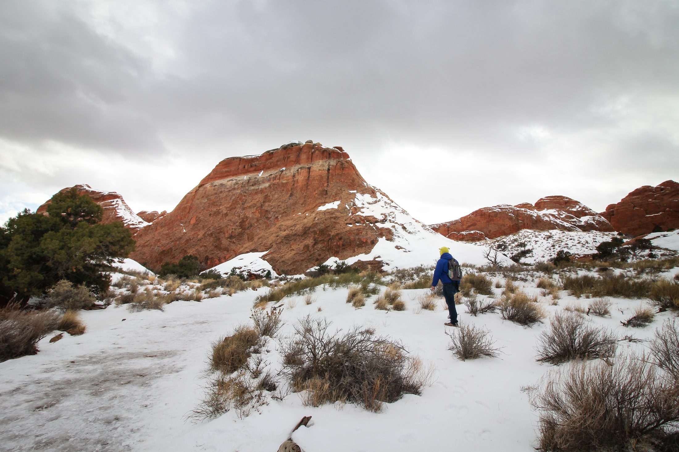 A snowy day in Utah's Arches National Park. Snow is part of Utah's new ionization weather modification.