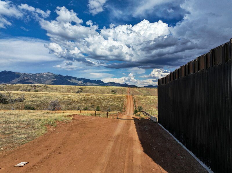 Partially-constructed border wall in the San Raphael Valley in Arizona (Center for Biological Diversity photo)