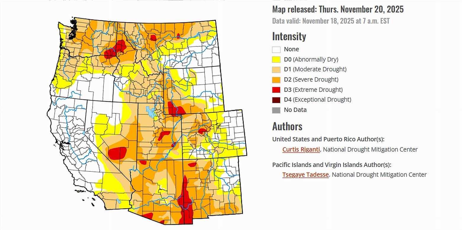 US Drought Monitor map released on November 20, 2025