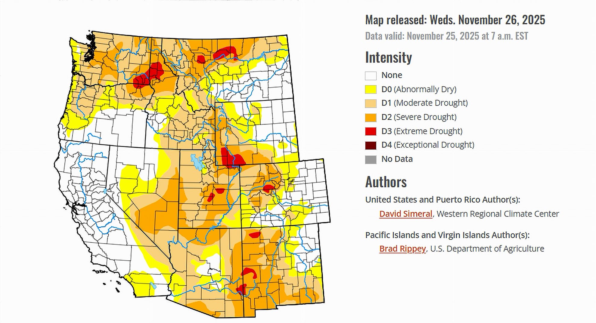 US Drought Monitor Map released November 26, 2025