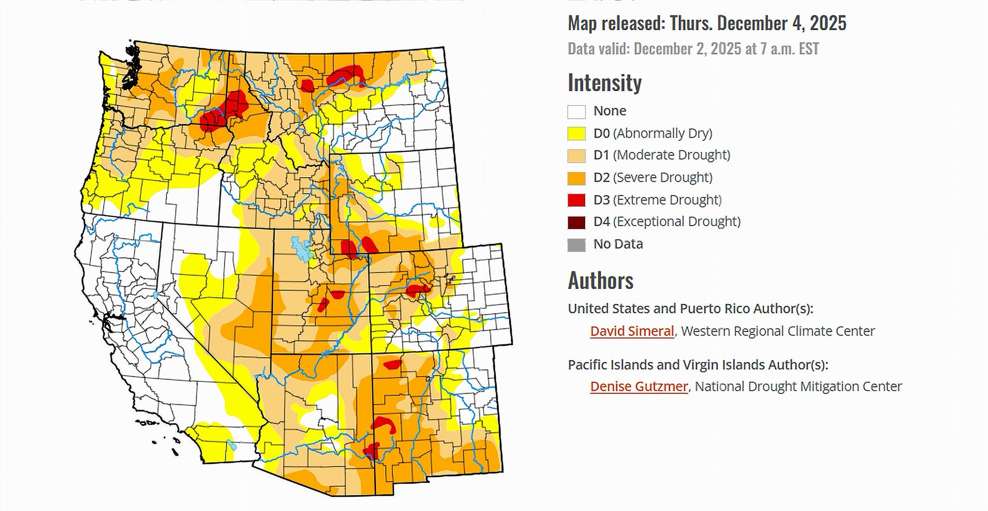 US Drought Monitor map released on December 4, 2025
