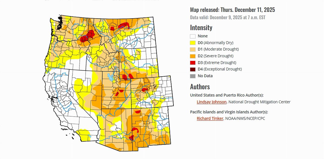US Drought Monitor Map released on December 11, 2025