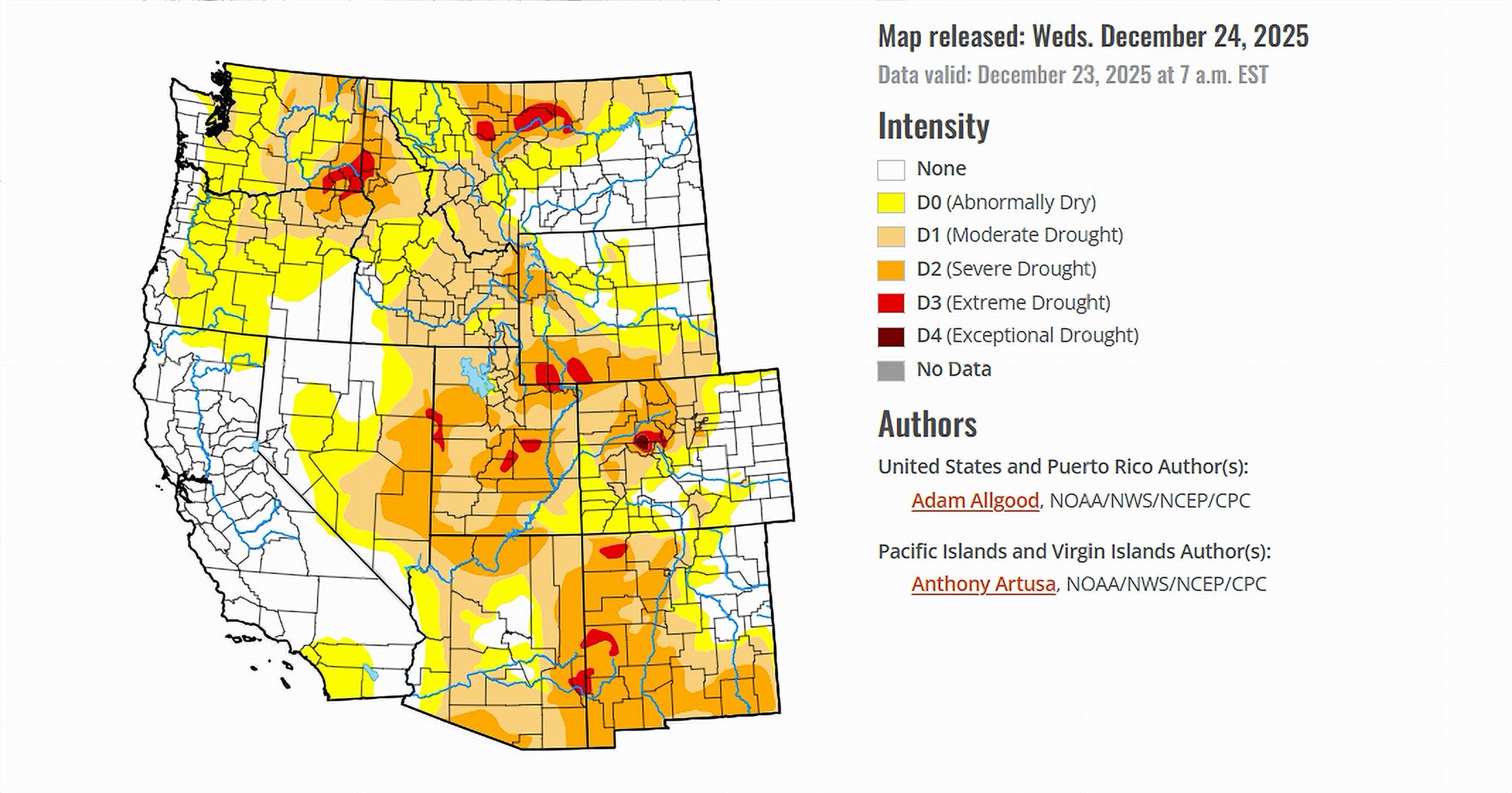 US Drought Monitor map issued on December 24, 2025