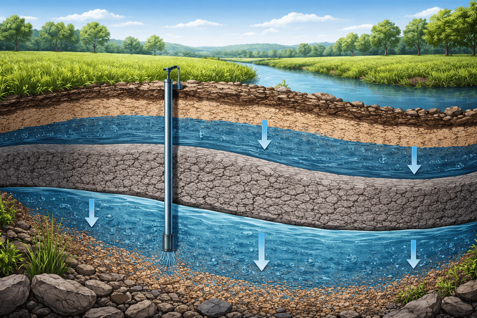 Underground groundwater and aquitard layers (AI-generated image)