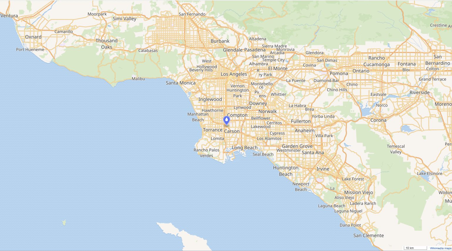 Map depicting vicinity of Carson fire pollution