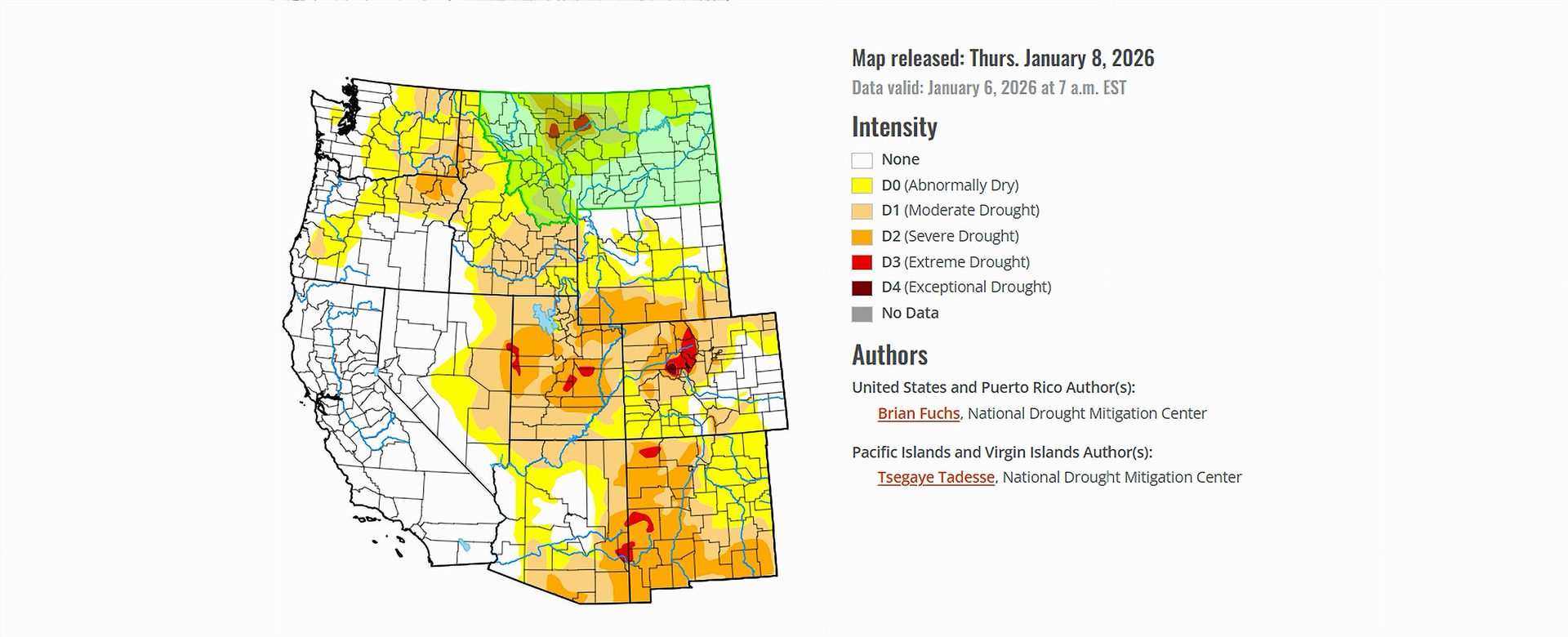 Drought Monitor Map from January 8, 2026