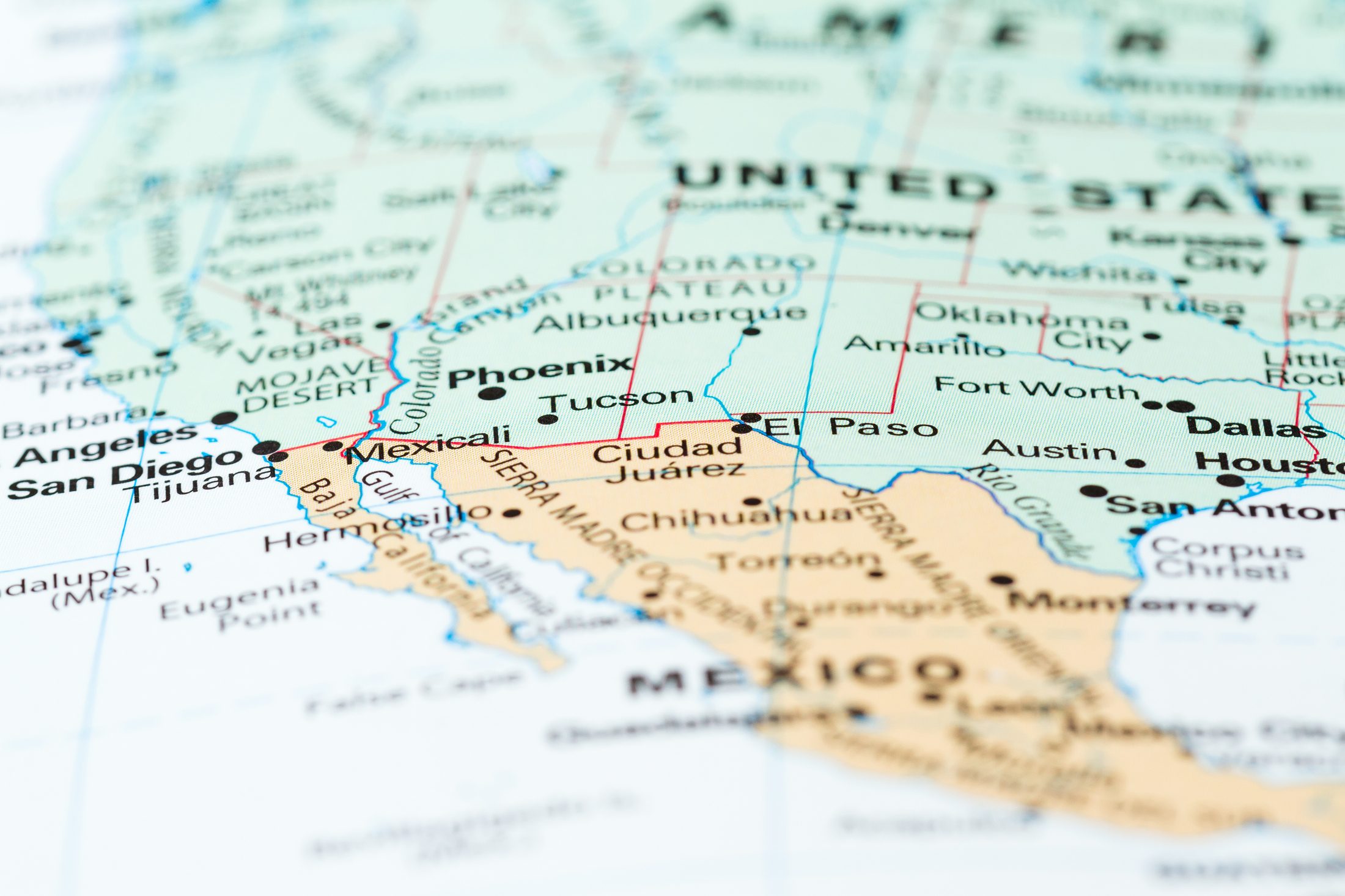 Map showing the US-Mexico border