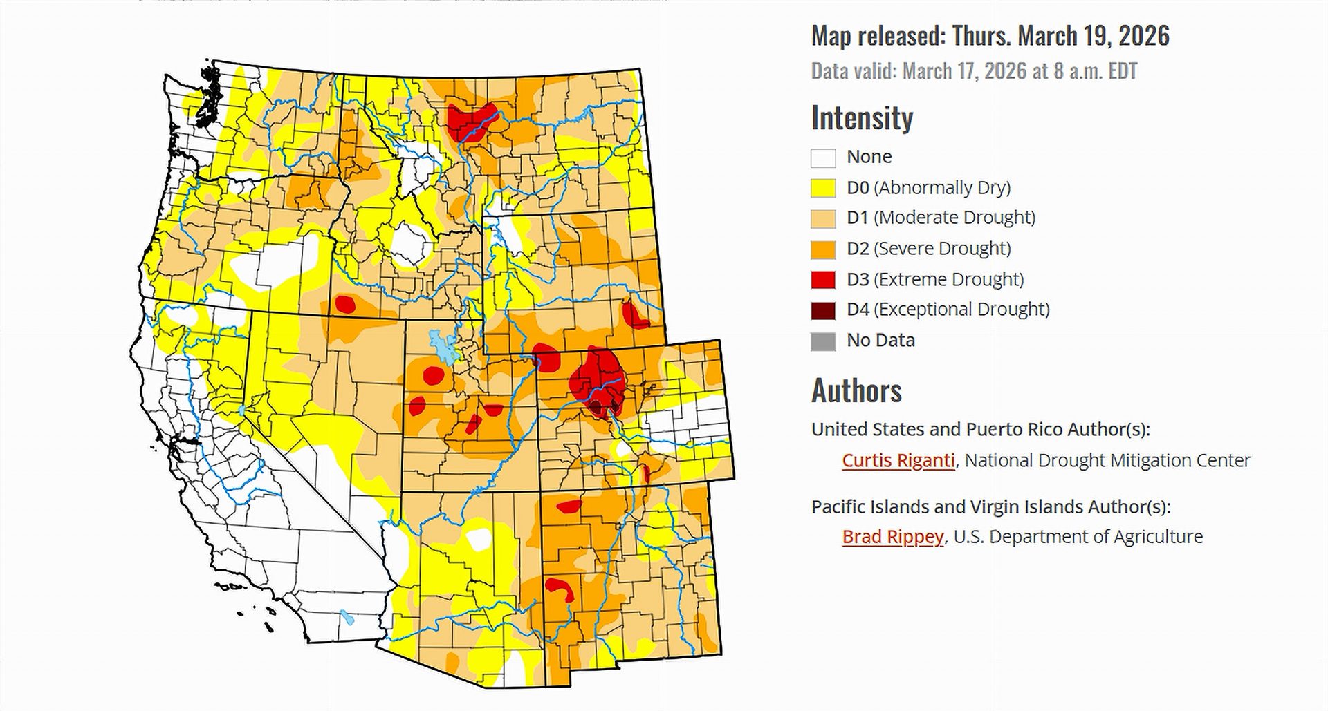 Western Drought Monitor Map issued March 19, 2026