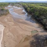 The Rio Grande with less water in April 2026